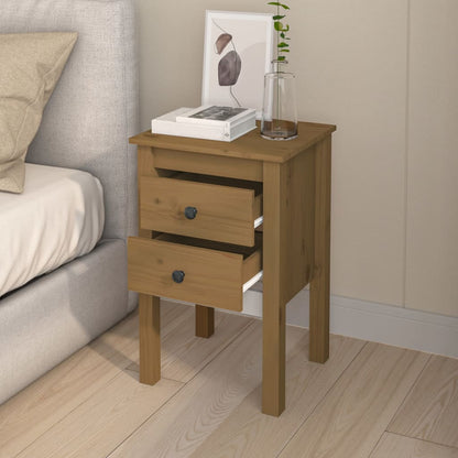 Mesita De Noche Madera Maciza De Pino Marrón Miel 40x35x61,5 Cm_1