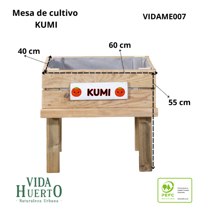 Mesa De Cultivo  Kumi Profunda 20cm Vidahuerto  Infantil 60x40x55 Cm._3