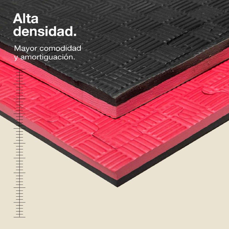 Tatami Puzzle 2,5cm 100x100cm, Pack 4 Unidades – Superficie 5 Líneas Negro/rojo Jowy_1