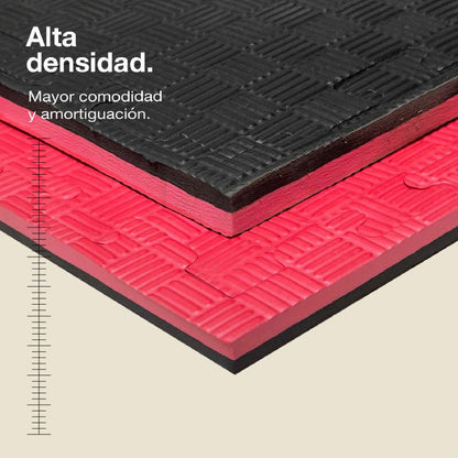 Tatami Puzzle 2,5cm 100x100cm, Pack 4 Unidades – Superficie 5 Líneas Negro/rojo Jowy_1
