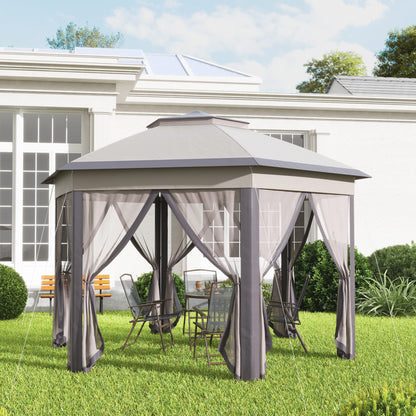 Outsunny Carpa Plegable 4x3,4 M Con Doble Techo 6 Mosquiteras Anti-uv Marrón_3