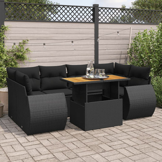 Set De Sofás De Jardín 7 Pzas Con Cojines Ratán Sintético Negro / Vetonek_0