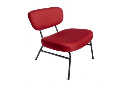 Sillón Relax Asiento Bajo Salón Dormitorio Tela Burdeos Rojo Industrial Pata Metal Negro Vintage 66x65x67,5cm- Muebles De Salón_0