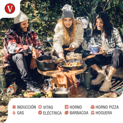 Victoria Sartén Honda Hierro Fundido Esmaltado Inducción 20cm, Apta Fuego, Barbacoa, Horno Cast Iron, 37819, Negro_3