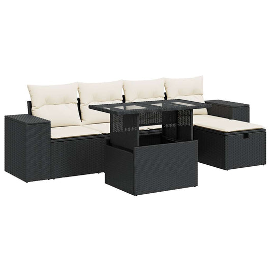 Set De Sofás De Jardín 6 Piezas Y Cojines Ratán Sintético Negro / Vetonek_0