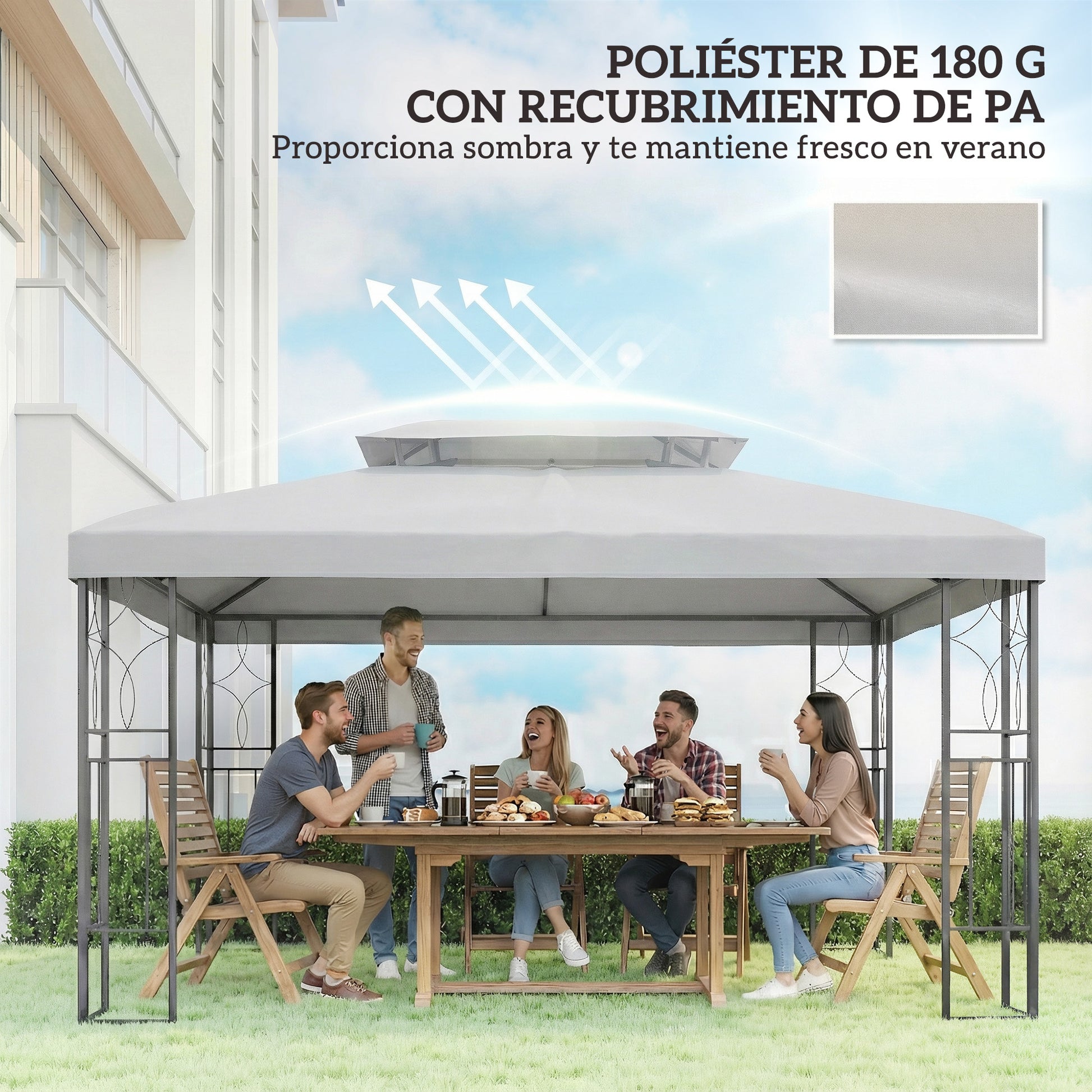 Outsunny Techo De Repuesto Para Cenador 4x3 M Con Techo Doble Anti-uv Gris Claro_5