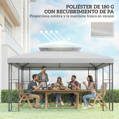 Outsunny Techo De Repuesto Para Cenador 4x3 M Con Techo Doble Anti-uv Gris Claro_5