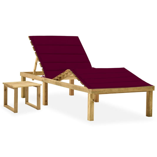 Tumbona De Jardín Con Mesa Y Cojín De Madera De Pino Impregnada_0
