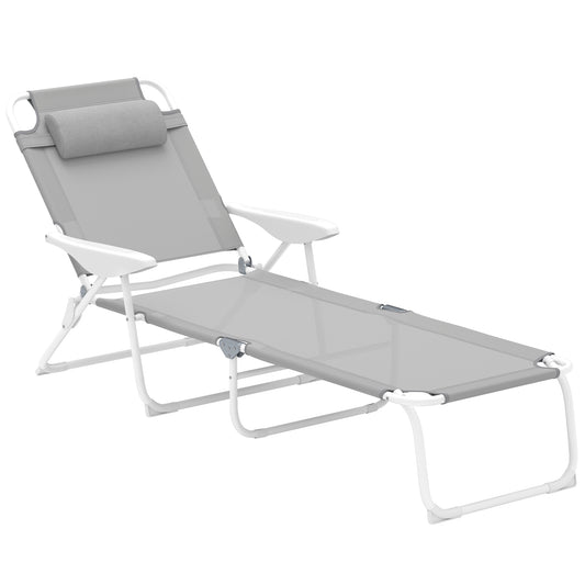 Outsunny Tumbona Plegable De Jardín Exterior Con Respaldo Ajustable Gris_0