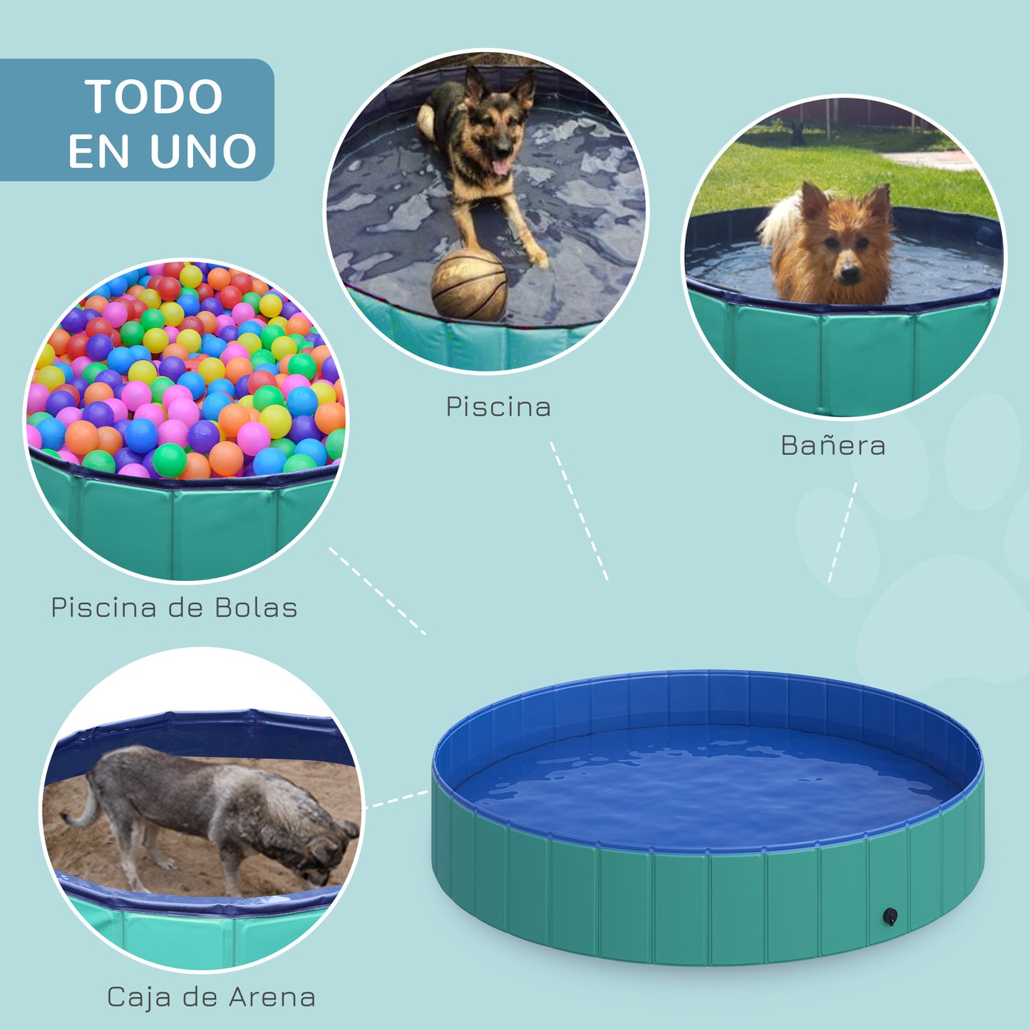 Pawhut Piscina Plegable Para Perros Ø160x30cm Bañera De Pvc Interior Exterior_4