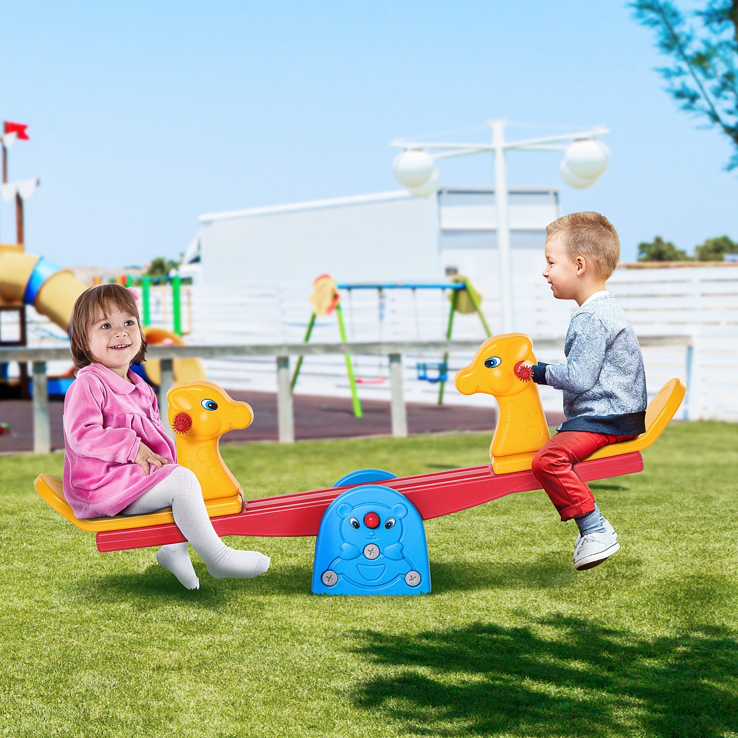 Homcom Balancín Para Niños Sube Y Baja Con Respaldo Carga 20kg Por Asiento Forma_1