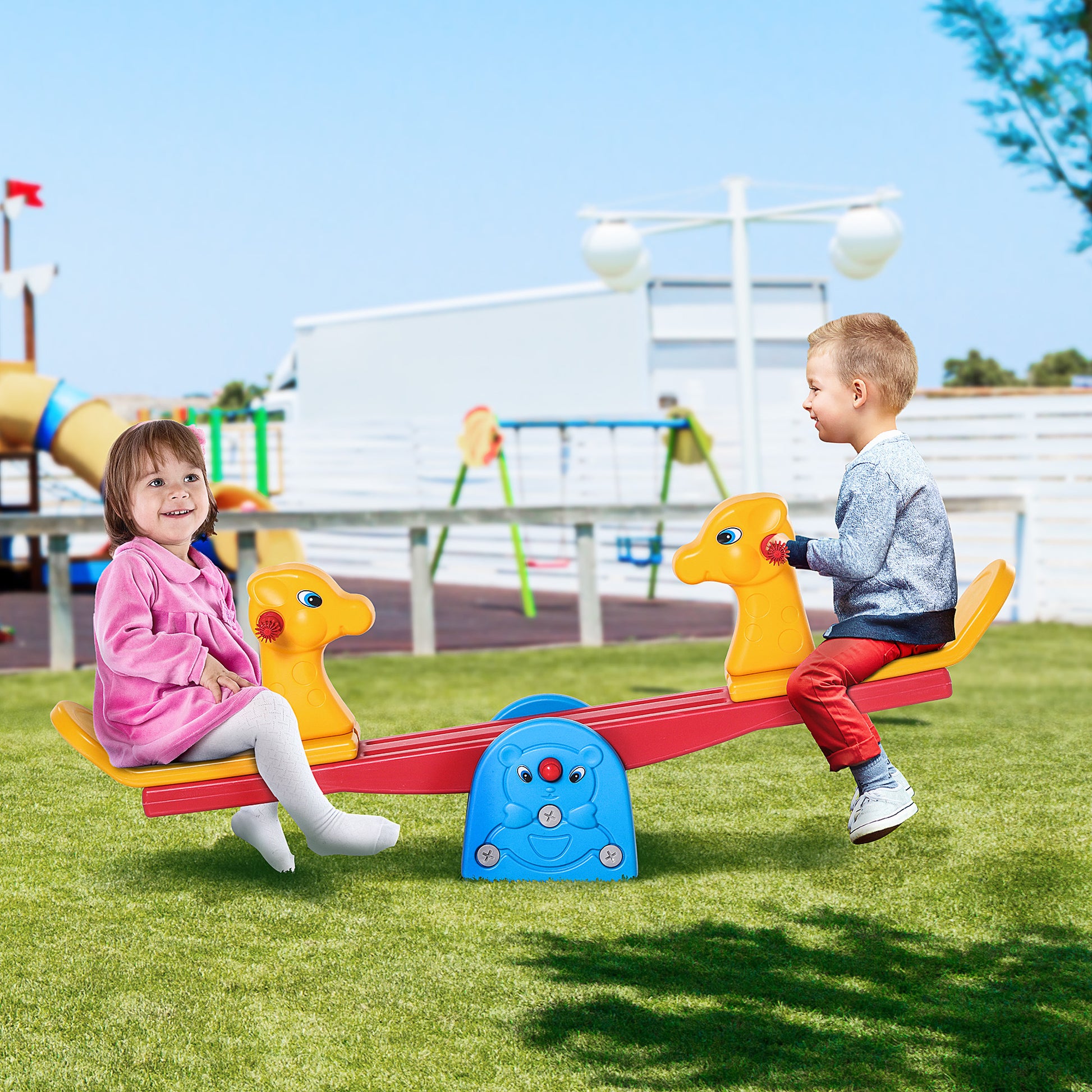 Homcom Balancín Para Niños Sube Y Baja Con Respaldo Carga 20kg Por Asiento Forma_1