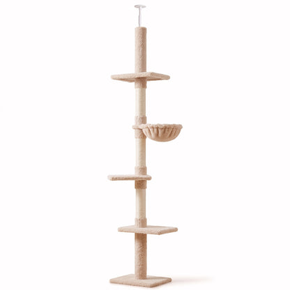 Pawhut Árbol Para Gatos De Suelo A Techo De 230-260 Cm Con Plataformas Beige_0