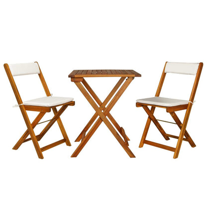 Vidaxl Mesa Y Sillas Bistró Plegables 3 Pzas Y Cojines Madera Maciza_0