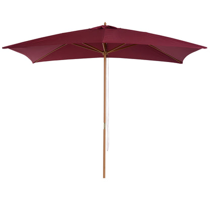 Outsunny Sombrilla Jardín 295x200cm Con Mástil De Madera Y Polea Rojo Vino_0