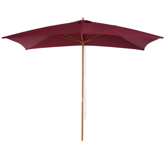Outsunny Sombrilla Jardín 295x200cm Con Mástil De Madera Y Polea Rojo Vino_0