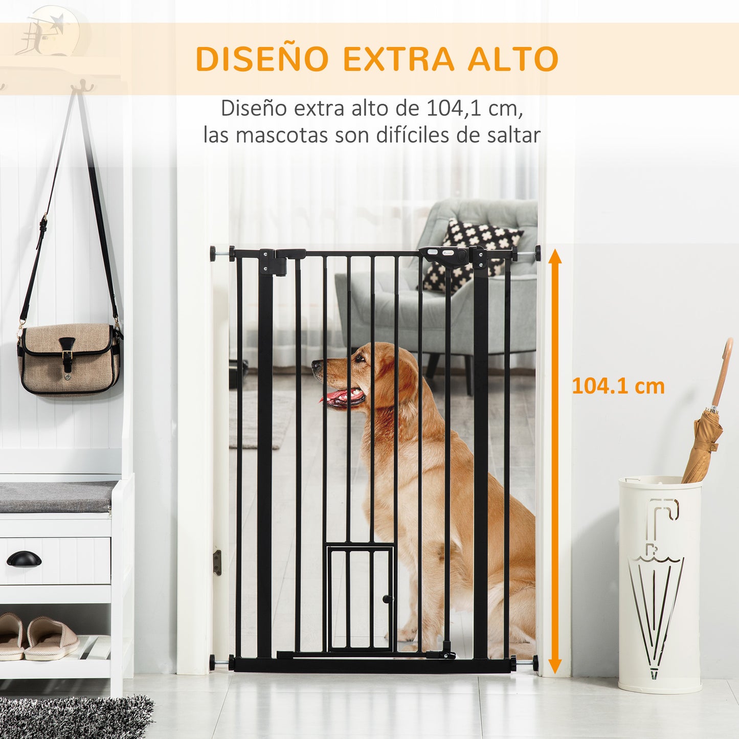 Pawhut Barrera De Seguridad Para Perros Con 1 Puerta 74-101x104,1 Cm Negro_3