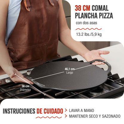 Victoria Plancha Cocina Para Pizza Hierro Fundido Curado Inducción, Sartén 38cm, Fuego, Barbacoa, Horno, 34474, Negro_4