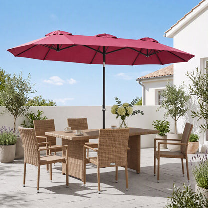 Outsunny Sombrilla Doble 295x152x222 Cm Con Inclinación De 45° Manivela Rojo_1
