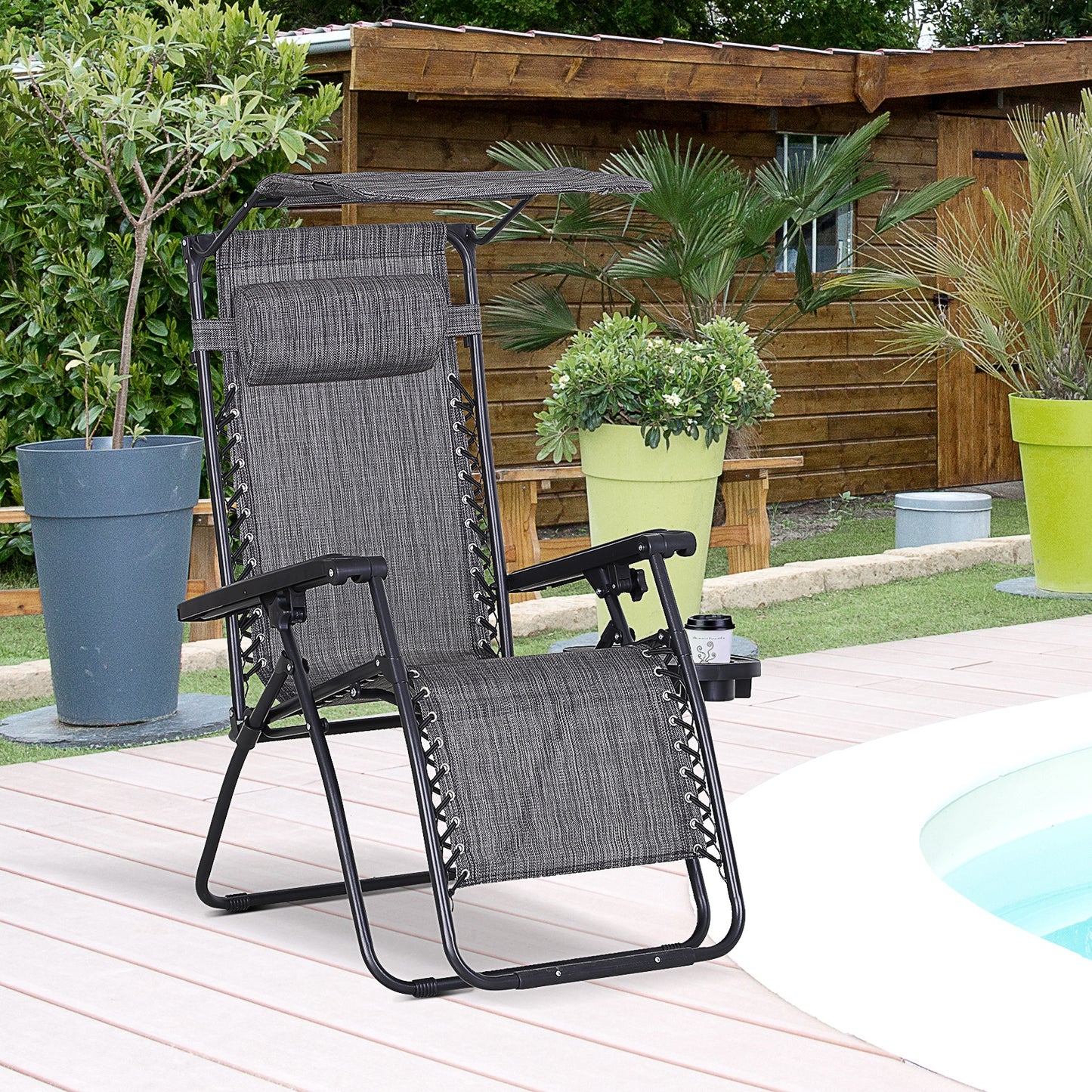 Outsunny Tumbona De Gravedad Cero Con Toldo Plegable Bandeja Portavasos_1