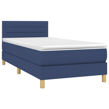 Cama Box Spring Con Colchón Y Led Tela Azul 90x190 Cm / Vetonek_3
