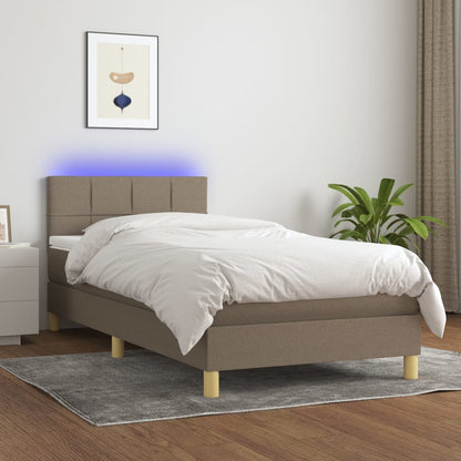 Cama Box Spring Con Colchón Led Tela Gris Taupe 90x200 Cm / Vetonek_3