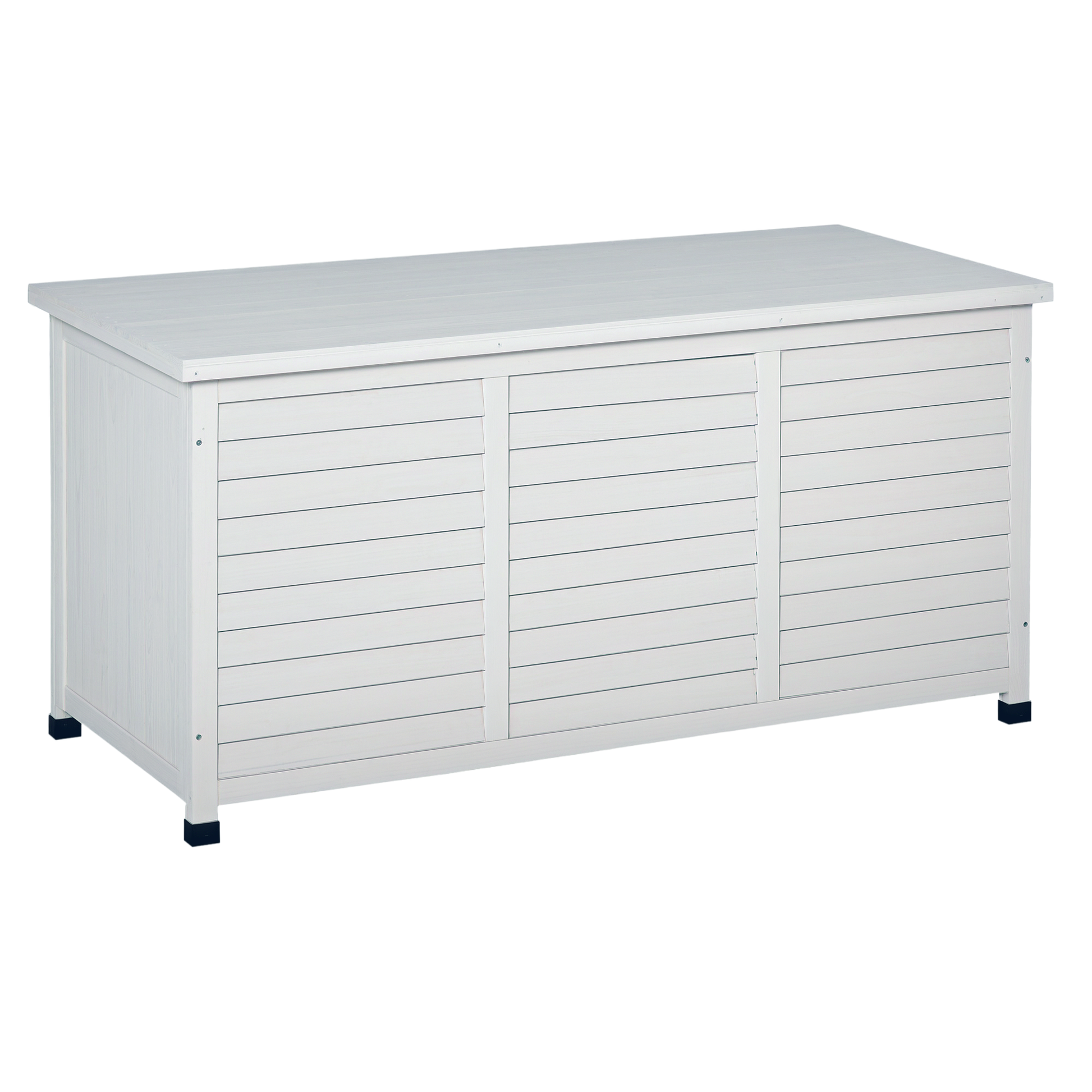Outsunny Baúl De Madera Exterior Con Tapa Abrible Y Diseño Persiana 127x56x60 Cm_0