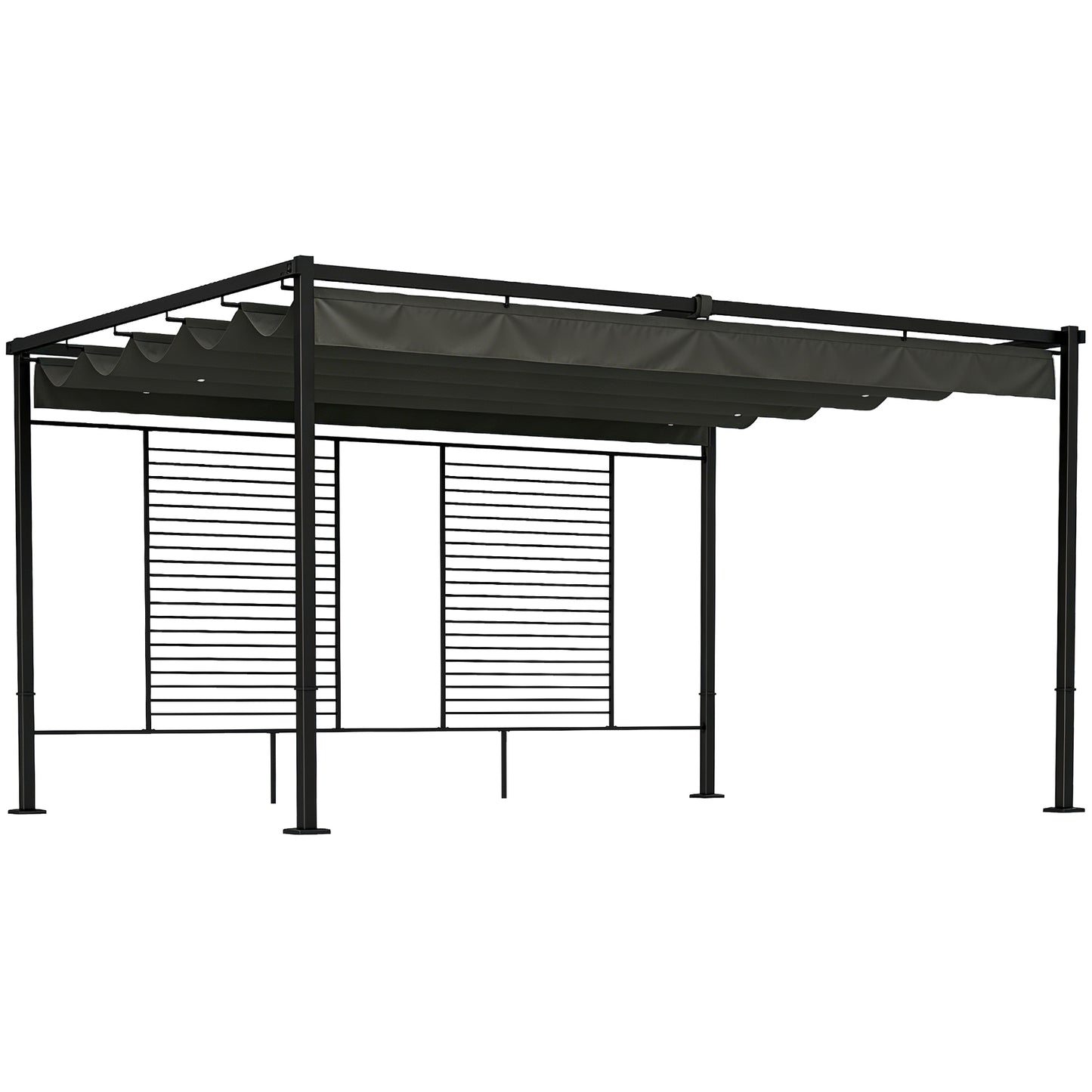 Outsunny Pérgola De Jardín 4x3 M Con Techo Retráctil Y 2 Paneles De Privacidad_0