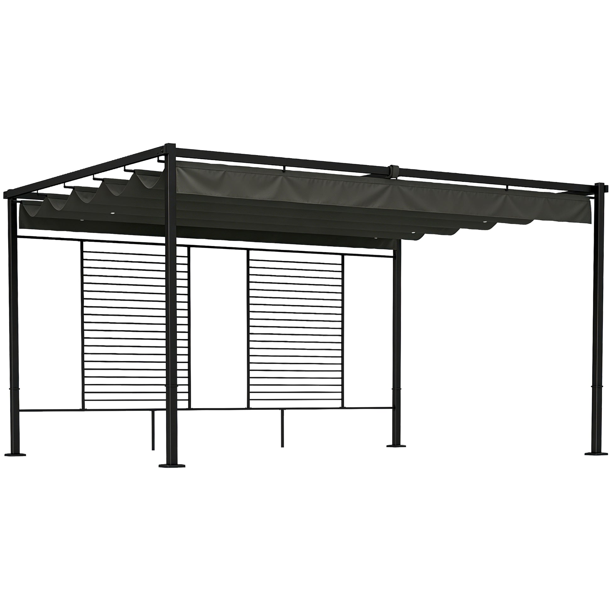 Outsunny Pérgola De Jardín 4x3 M Con Techo Retráctil Y 2 Paneles De Privacidad_0