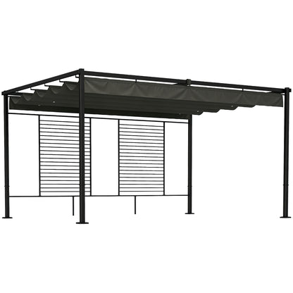 Outsunny Pérgola De Jardín 4x3 M Con Techo Retráctil Y 2 Paneles De Privacidad_0