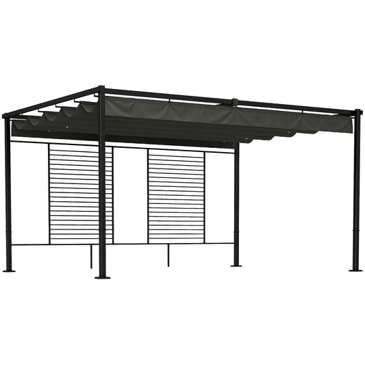 Outsunny Pérgola De Jardín 4x3 M Con Techo Retráctil Y 2 Paneles De Privacidad_0