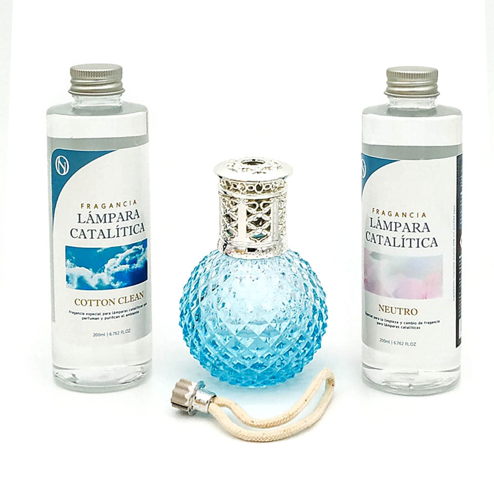 Pack Ahorro Lámpara Catalítica Blue Diamonds + Fragancia Cotton Clean 200ml + Limpiador Neutro 200ml + Mecha Repuesto_0