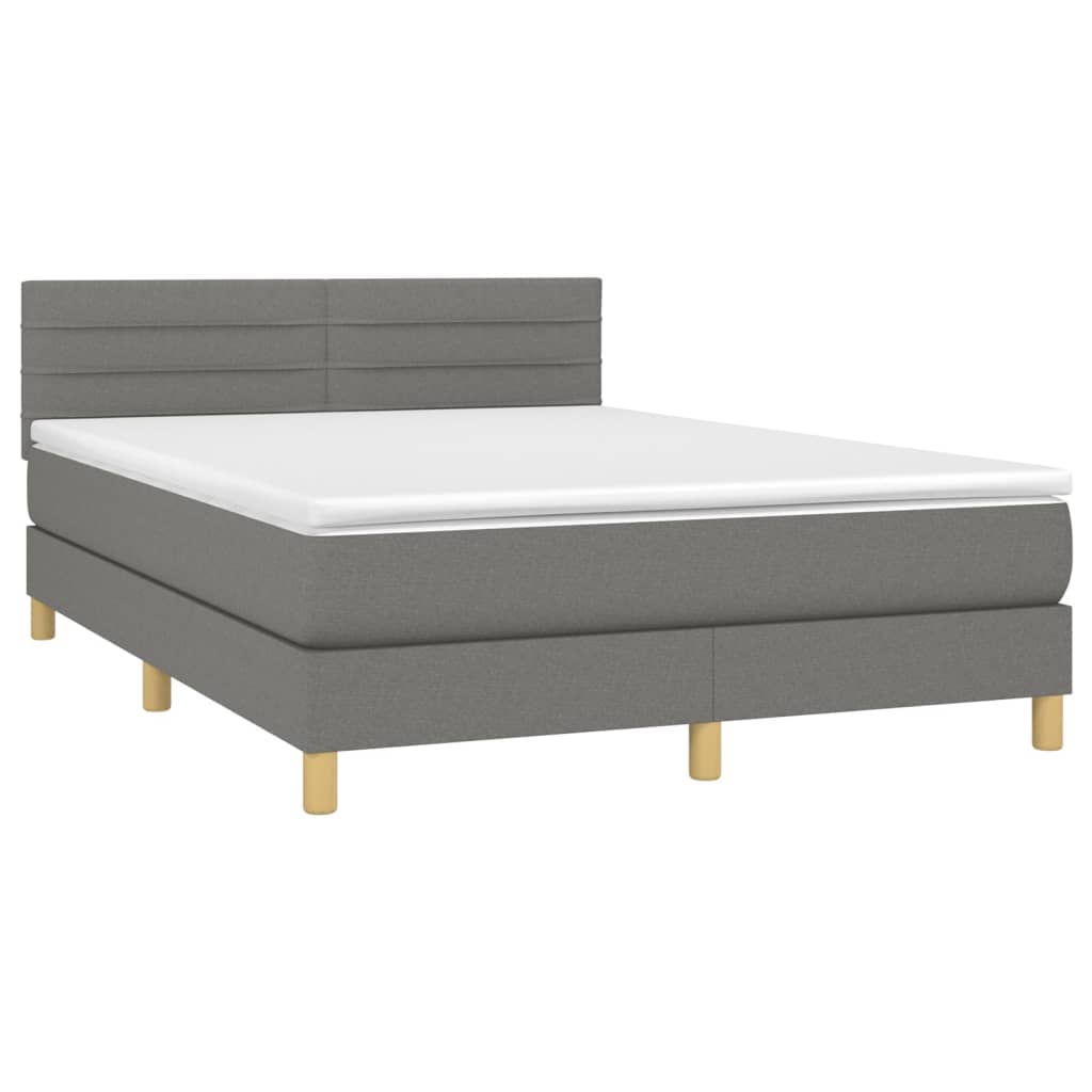 Cama Box Spring Colchón Y Luces Led Tela Gris Oscuro 140x190 Cm / Vetonek_1