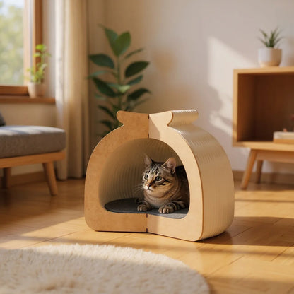 Cama Plegable Para Gatos Génova Con Estructura De Papel Kraft Y Cartón Reciclado Althea Living 49x44x35cm_2