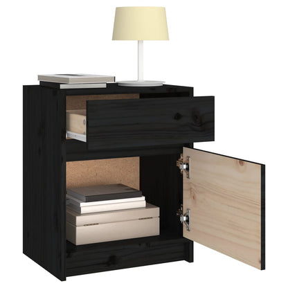 Mesita De Noche Madera Maciza De Pino Negro 40x31x50 Cm_3