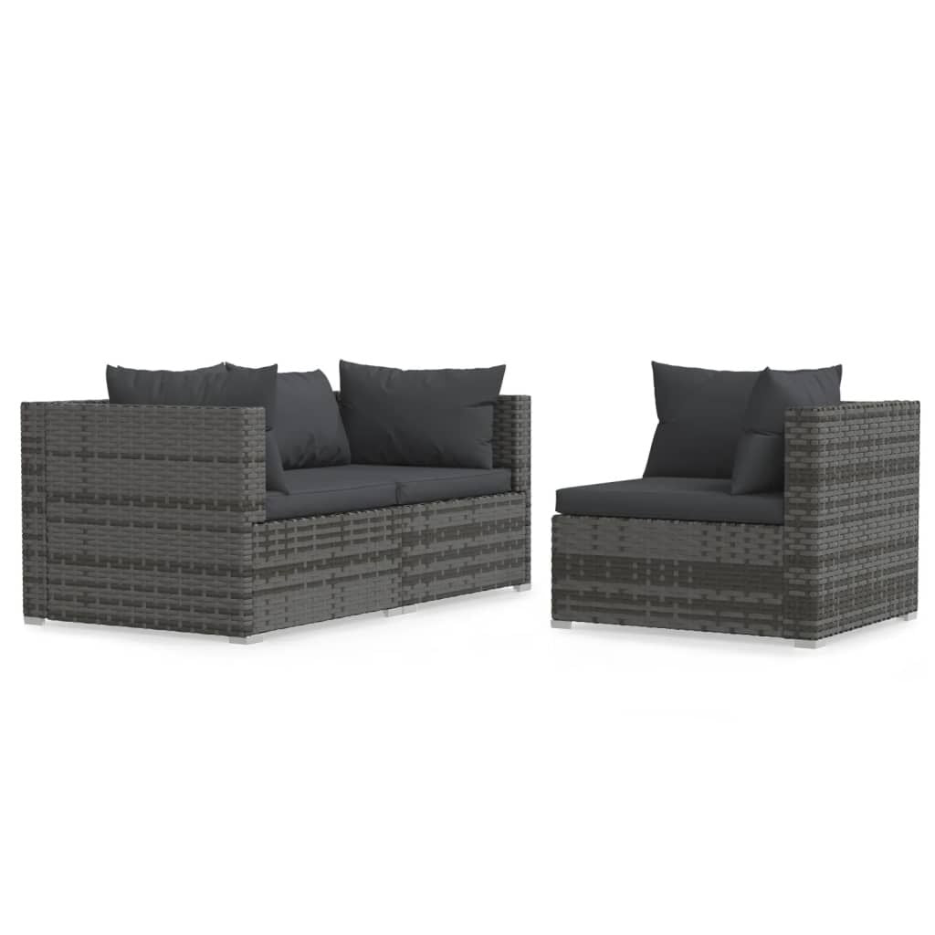 Vidaxl Set De Muebles De Jardín 3 Pzas Y Cojines Ratán Sintético Gris_0
