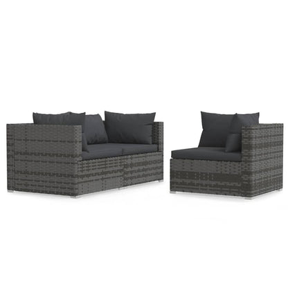 Vidaxl Set De Muebles De Jardín 3 Pzas Y Cojines Ratán Sintético Gris_0