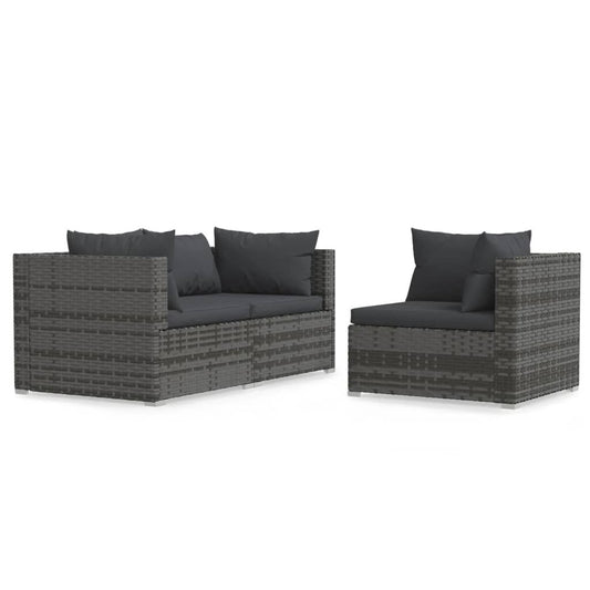 Vidaxl Set De Muebles De Jardín 3 Pzas Y Cojines Ratán Sintético Gris_0