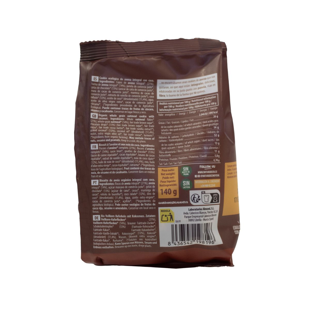 Cookie de Avena Integral con Coco Bio NaturGreen  140 g