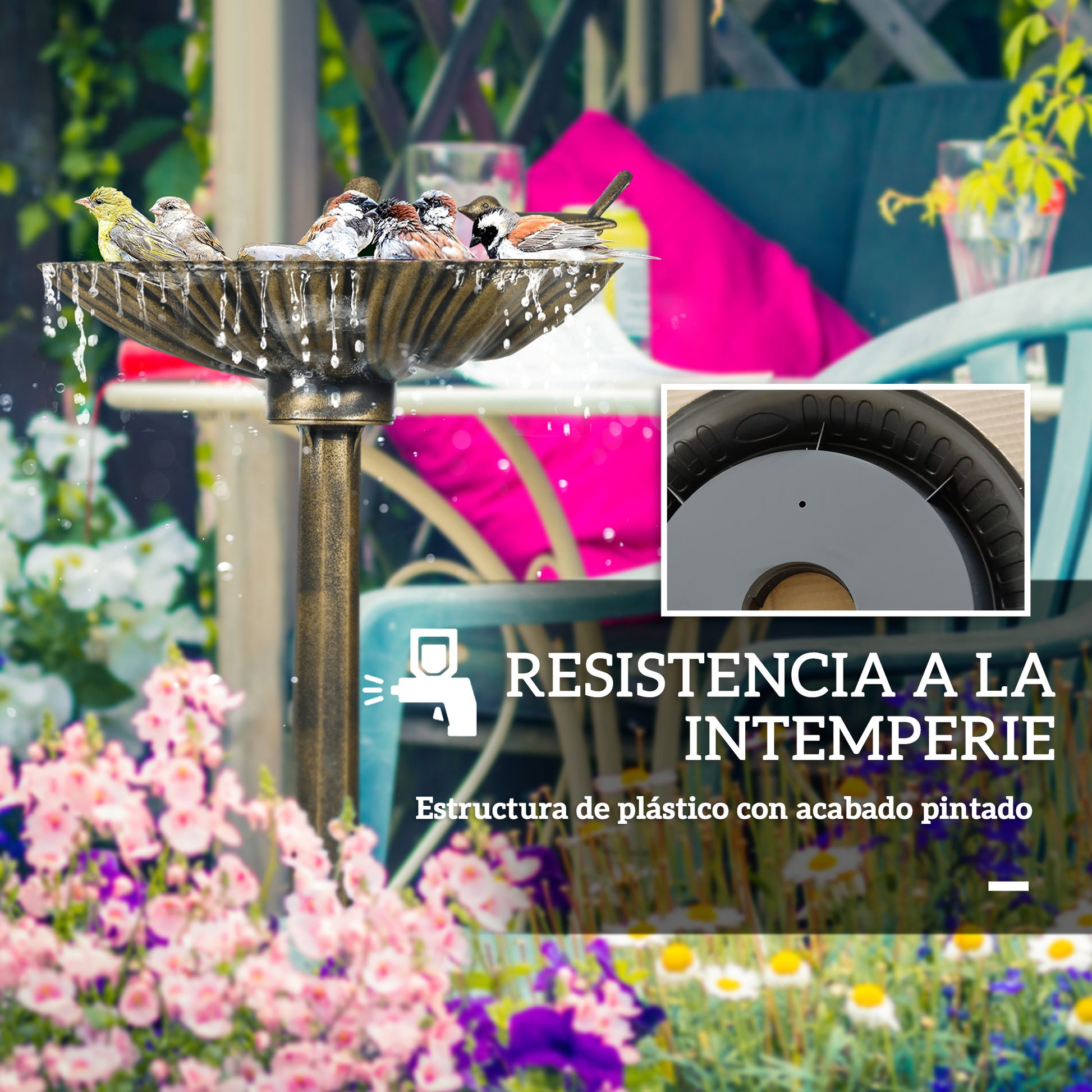 Outsunny Baño Para Pájaros De Jardín Exterior 81 Cm Con Diseño De Concha Bronce_5