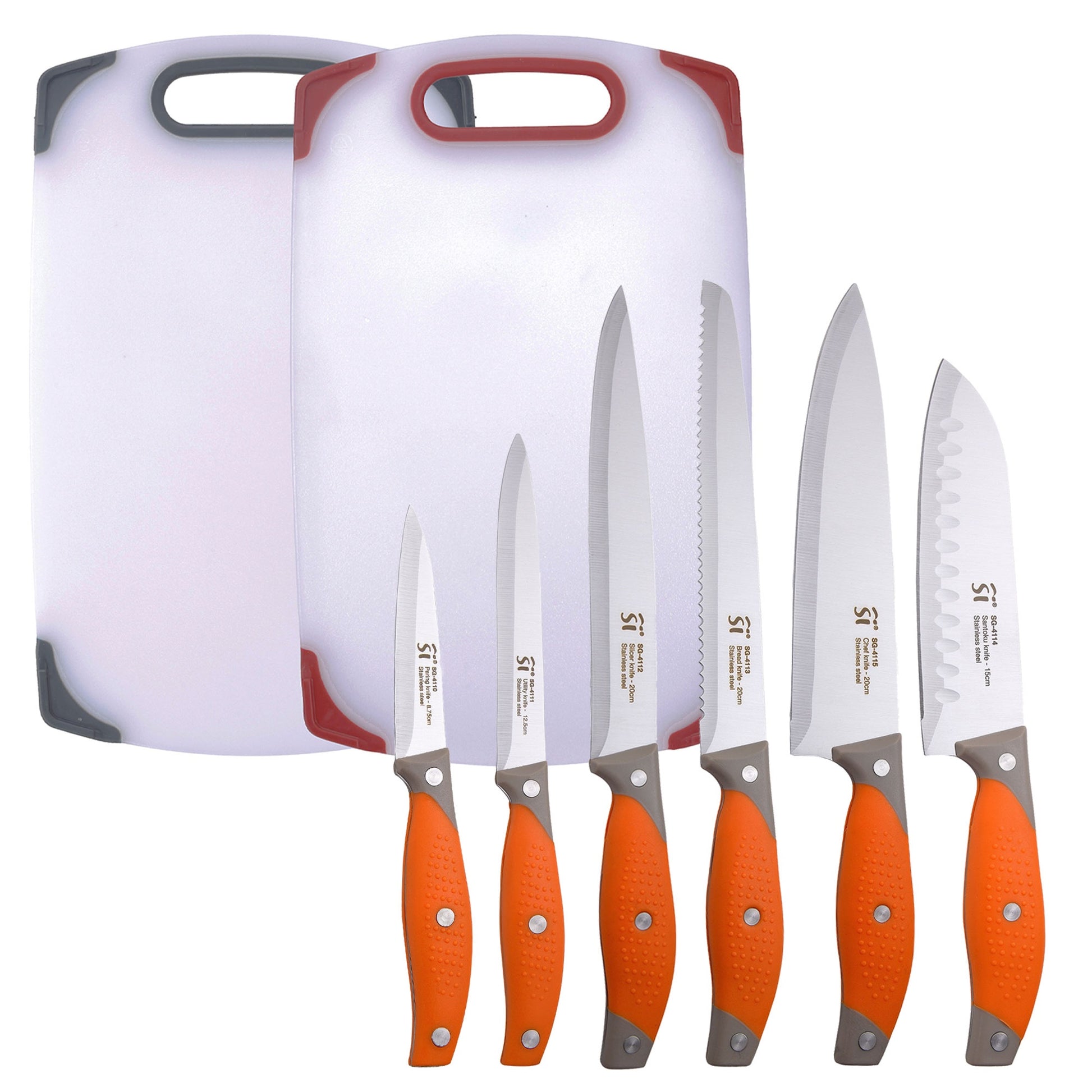 Juego De 6 Cuchillos De Cocina En Acero Inoxidable + Set De 2 Tablas De Corte_0