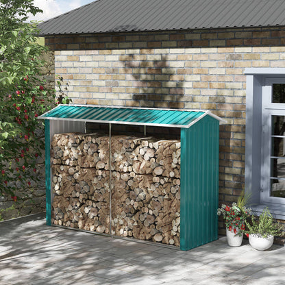 Outsunny Casetilla Para Leña De Acero Galvanizado Con Techo 240x86x160 Cm Verde_1