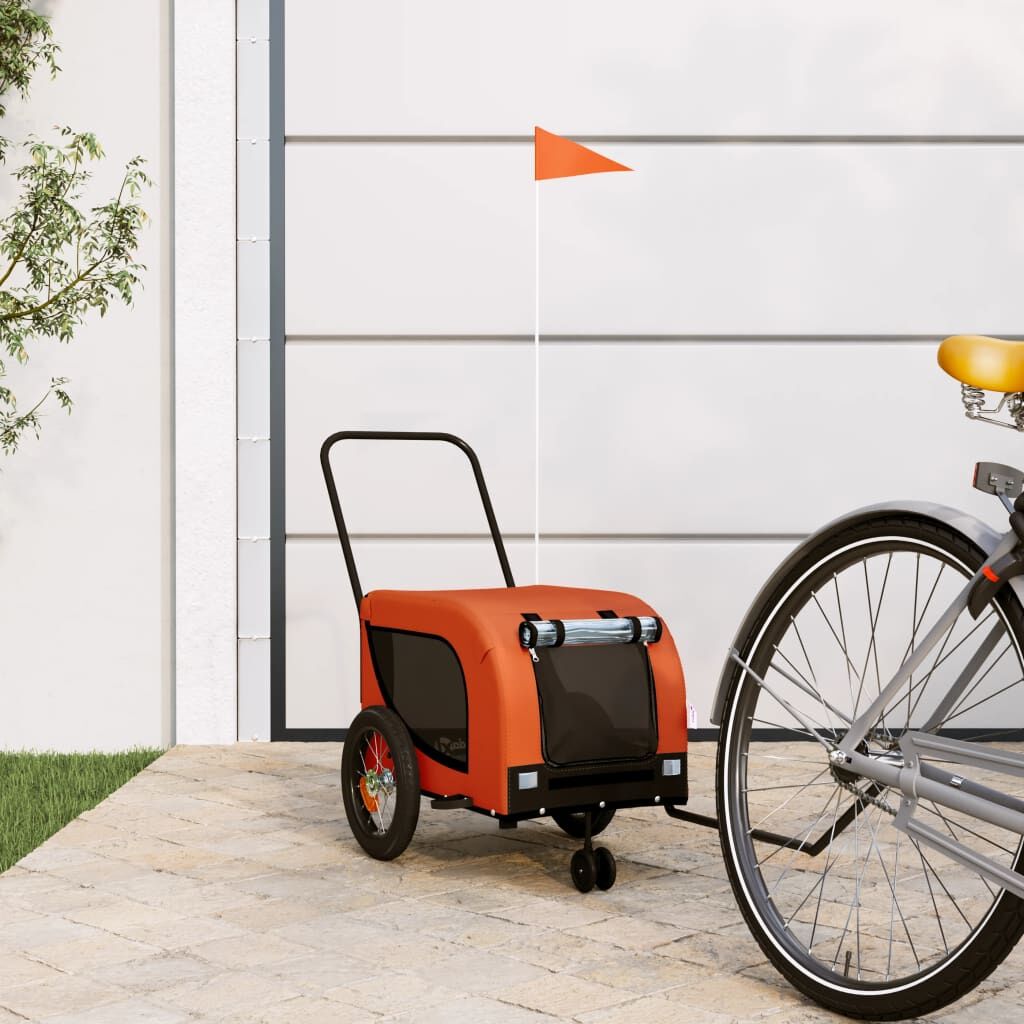 Vidaxl Remolque De Bicicleta Mascotas Hierro Tela Oxford Naranja Negro_1