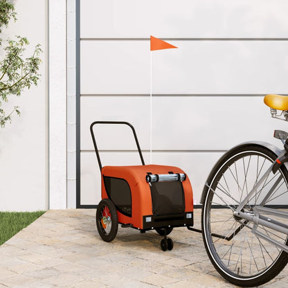 Vidaxl Remolque De Bicicleta Mascotas Hierro Tela Oxford Naranja Negro_1