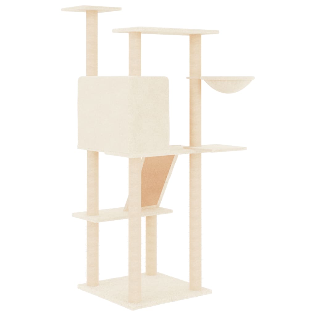 Rascador Para Gatos Con Postes De Sisal Color Crema 143 Cm_4