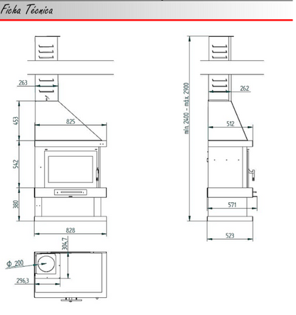 Chimenea Leña 2 Caras FM Modelo C-302 D interior Vermiculita_3