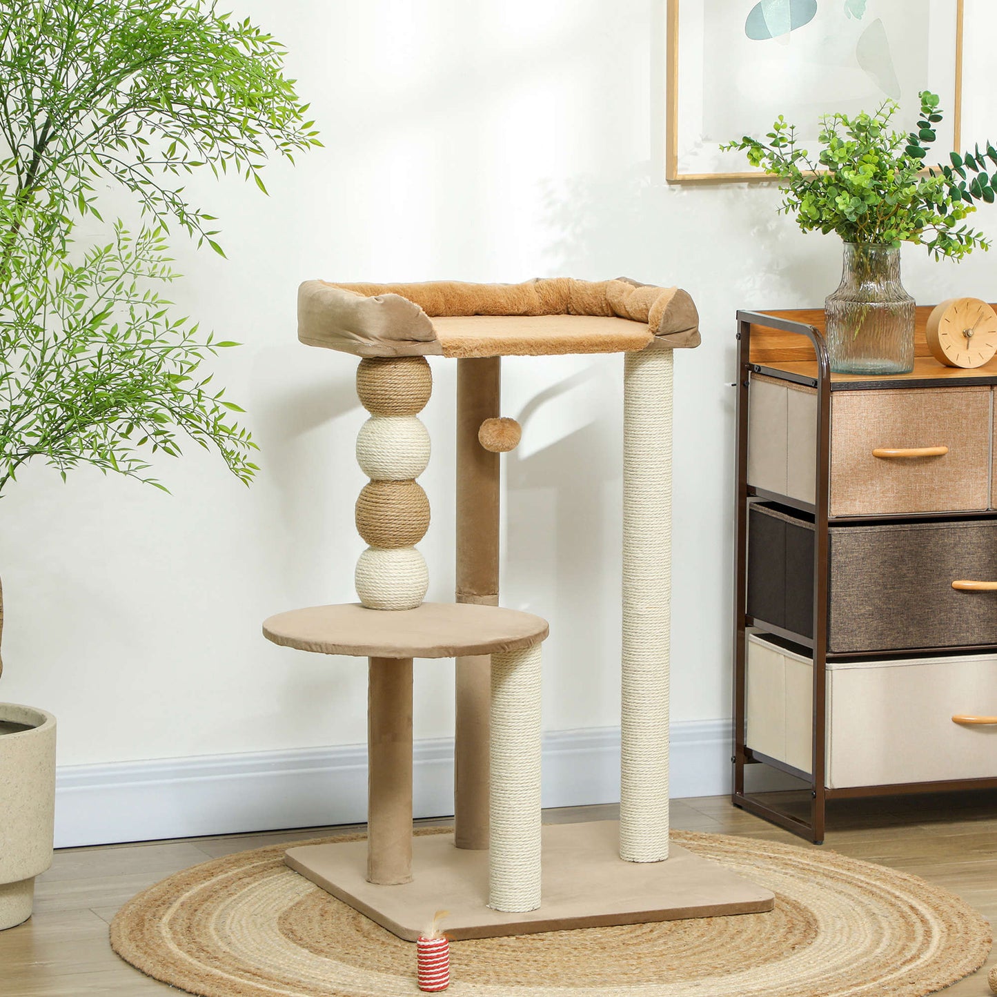 Pawhut Árbol Rascador Para Gatos 86 Cm Con Plataforma Cama Postes De Yute Gris_1