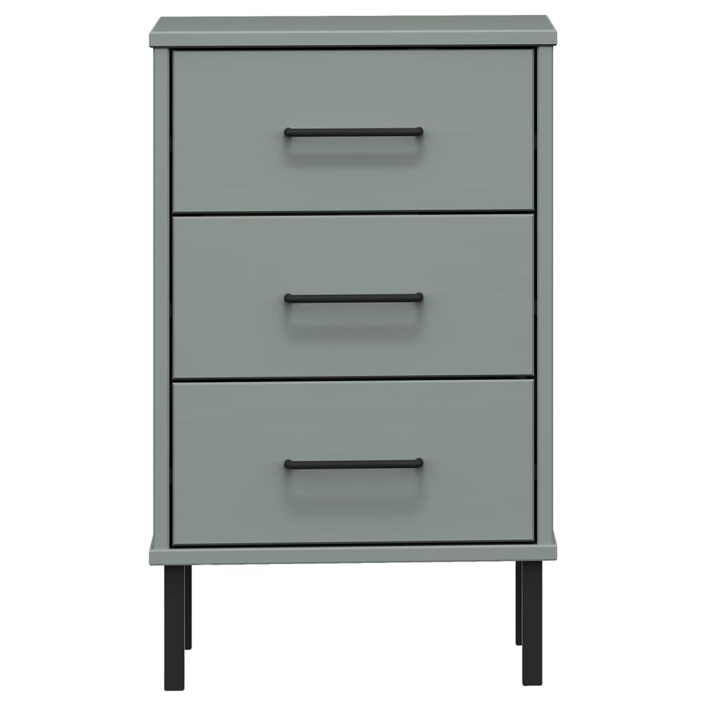 Mesita De Noche Patas De Metal Madera Maciza Pino Gris Oslo_2