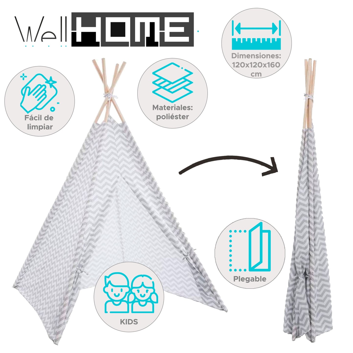 Well Home Tipi Infantil Gris H.160cm
