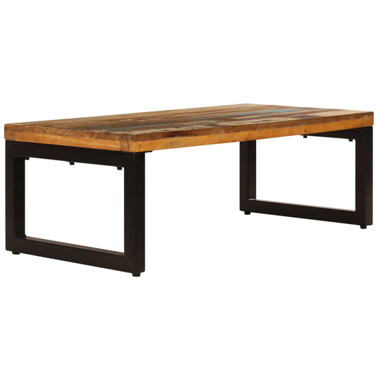 Mesa De Centro De Madera Maciza Reciclada Y Acero 100x50x35 Cm_0